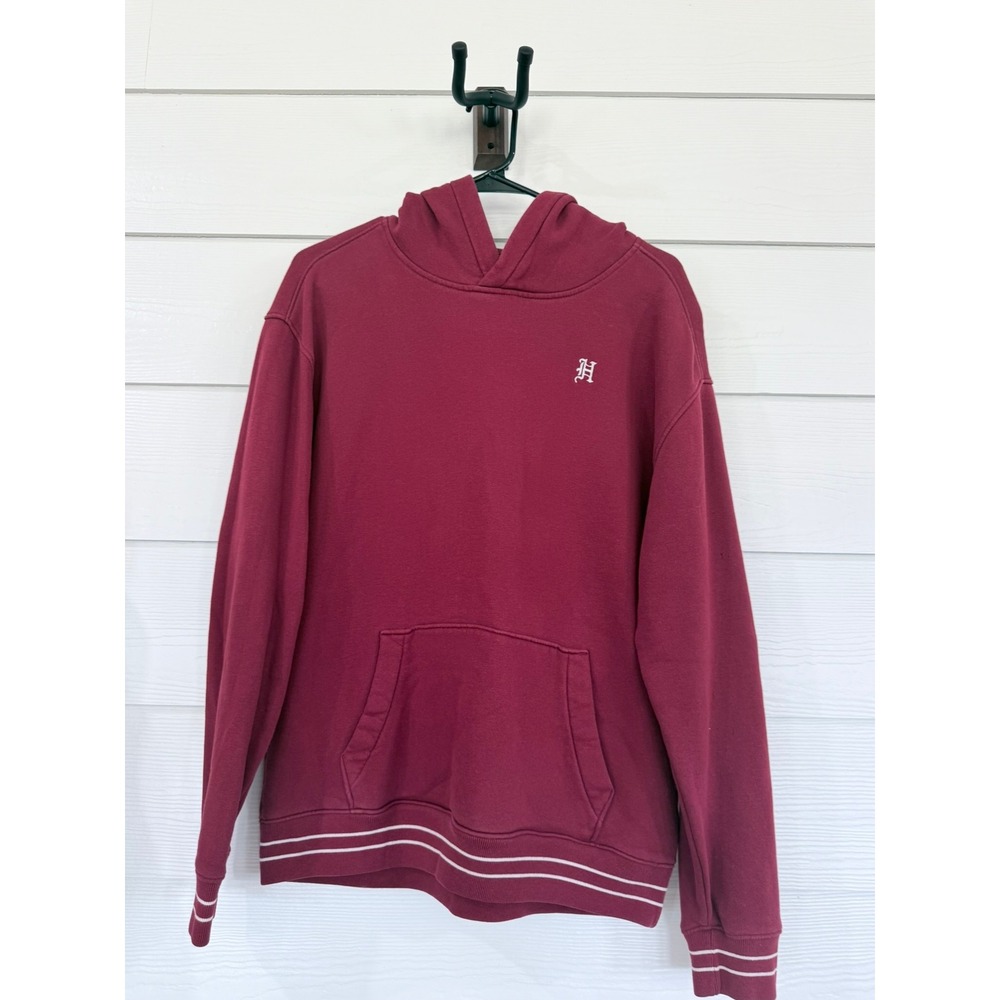 B- 18- Hollister Mens Maroon Los Angeles Graphic Pullover Hoodie Sweatshirt Sz M